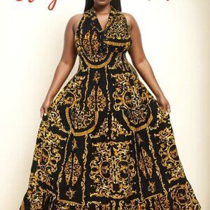 SMOCKED AFRICAN KITENGE PRINT SUN DRESS MAXI SUMMER VACATION